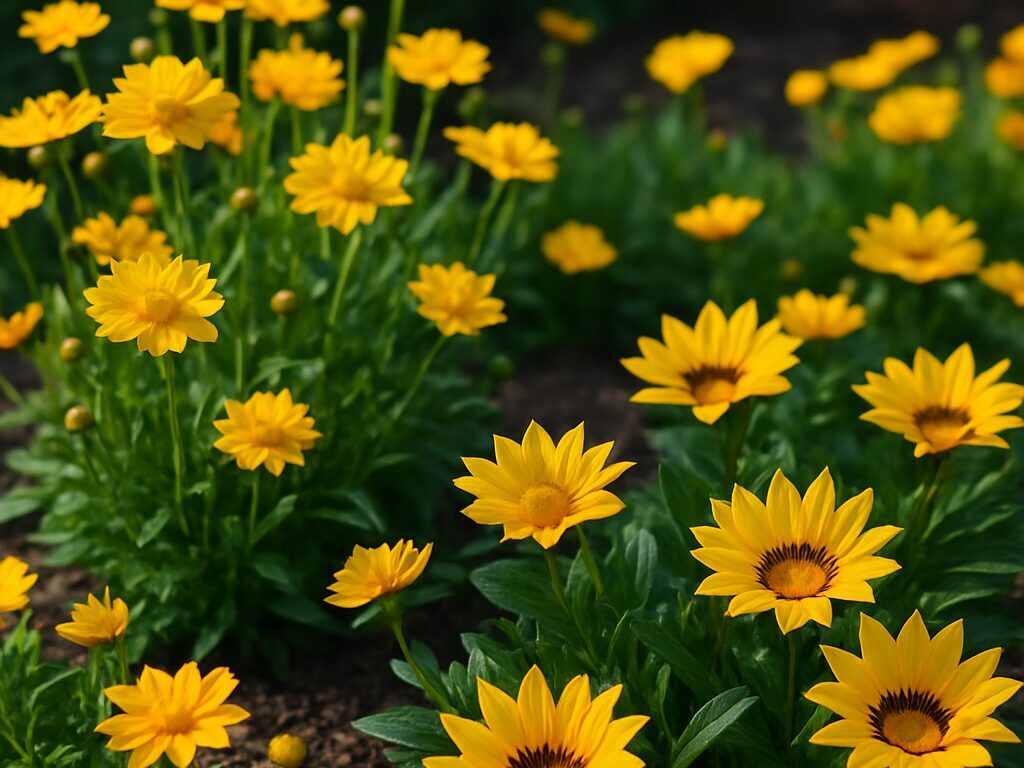 初夏に咲くコレオプシスやガザニアの花壇