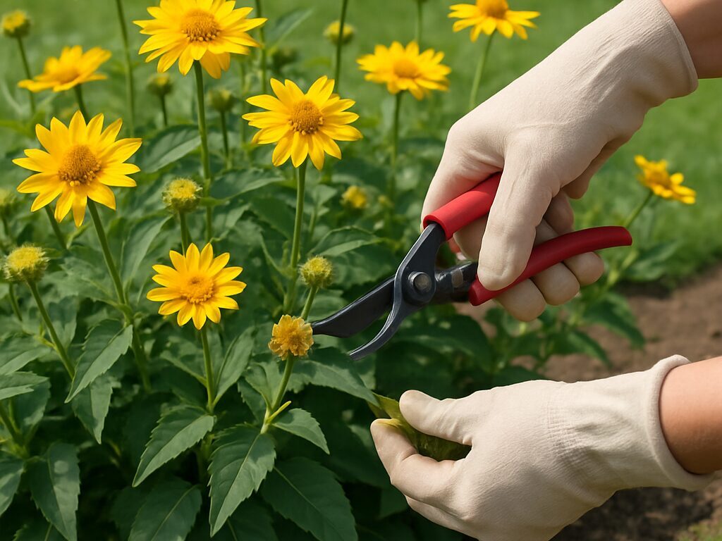 丁寧にメンテナンスされたヘリオプシスの花壇