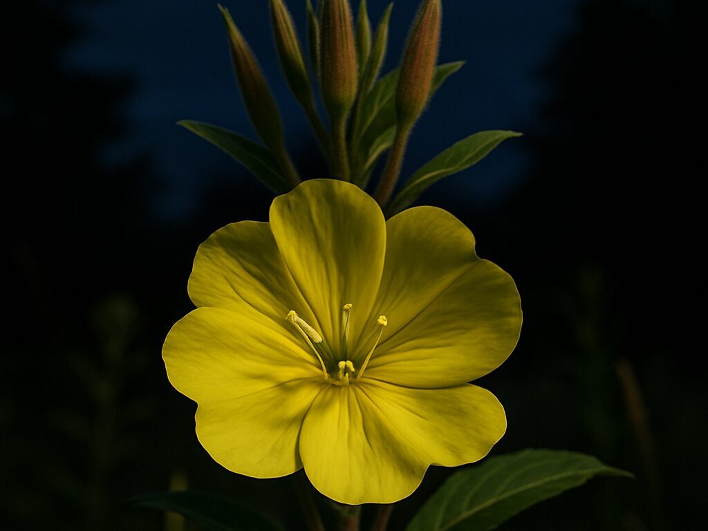 マツヨイグサの花が夜に咲く様子