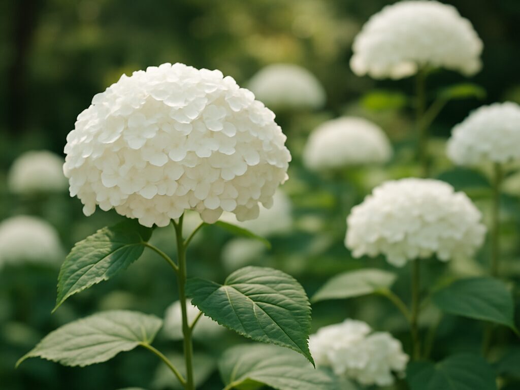 白い紫陽花の花が咲く様子