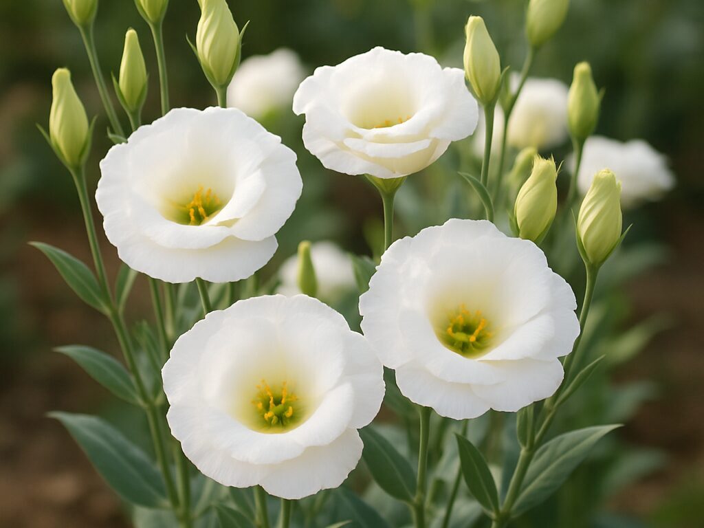 白いトルコキキョウの花が咲く様子