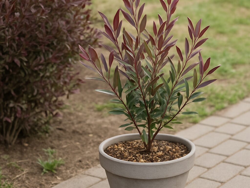 鉢植えで栽培されるドドナエアの様子