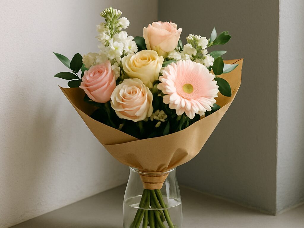 プレゼント用の花束を冷暗所で保管する様子