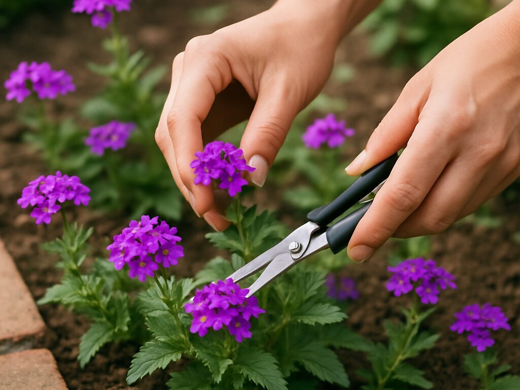 花壇でバーベナを育てている様子
