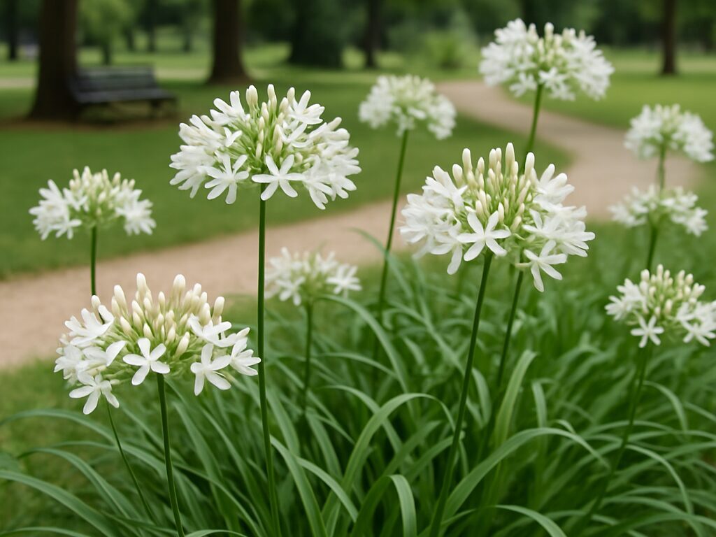 アガパンサスが公園で咲く様子