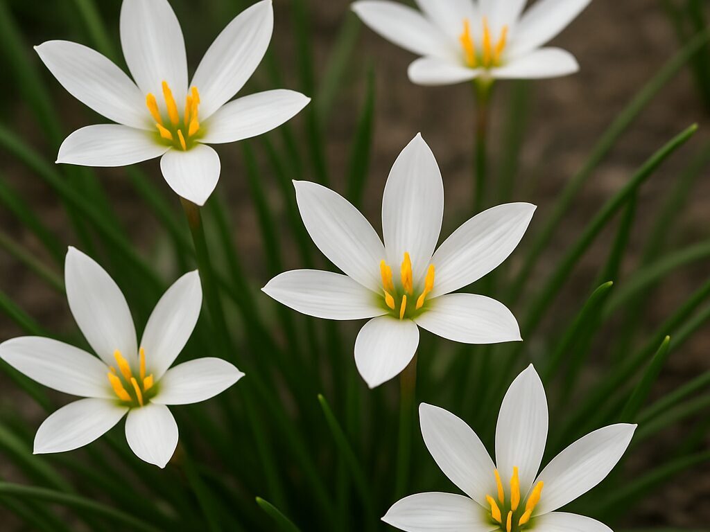 ゼフィランサスが咲く様子