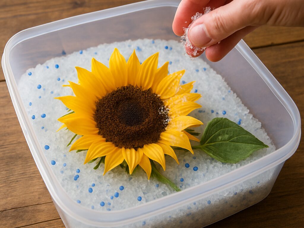 ひまわりをシリカゲルで色と形を保つ作り方
