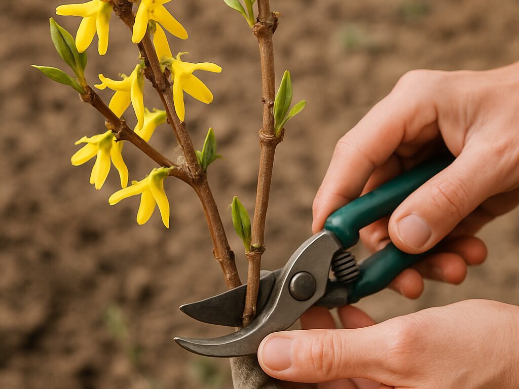 日当たりの庭でレンギョウ苗を植え付け。堆肥を混ぜた穴に土を戻す手元