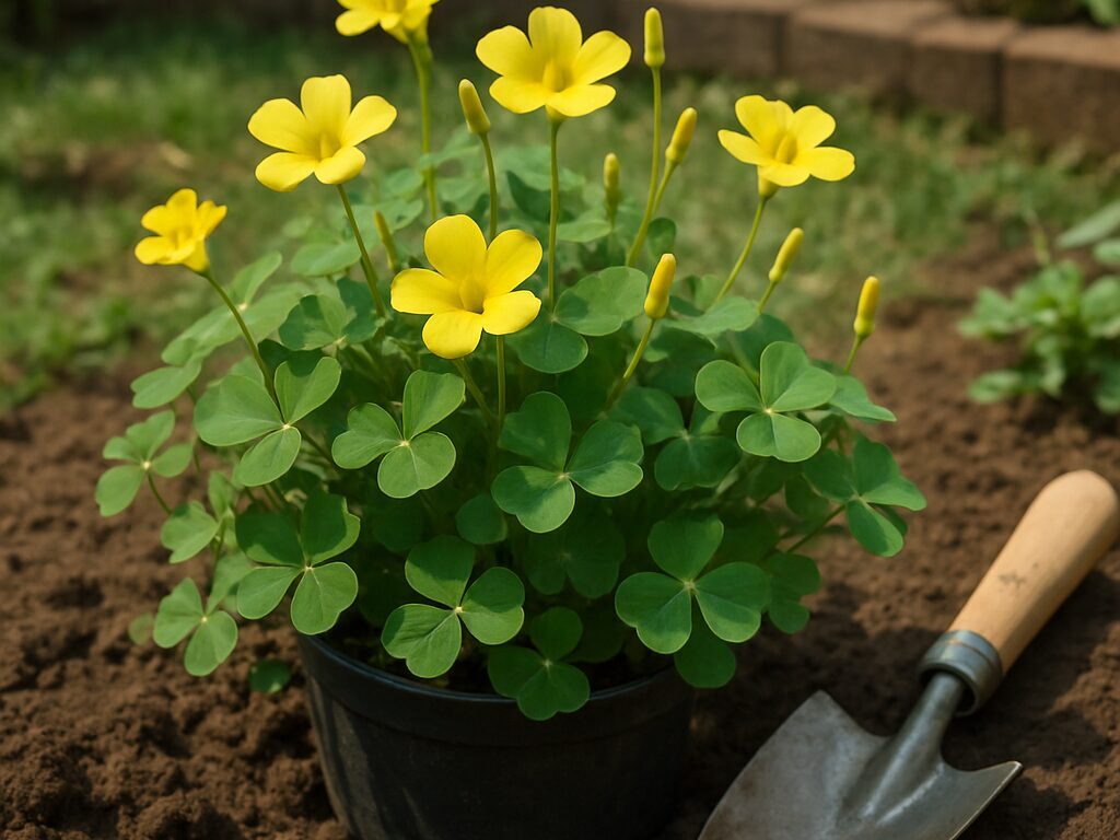 黄・桃・白の花や紫葉など、多様なカタバミ各種を並べた俯瞰で特徴を整理