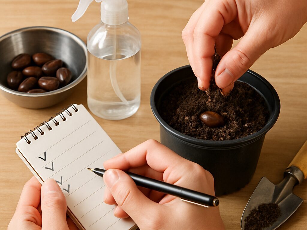 深鉢や育苗トレイ、ピートモスとパーライト、霧吹きや温度計など播種用具一式