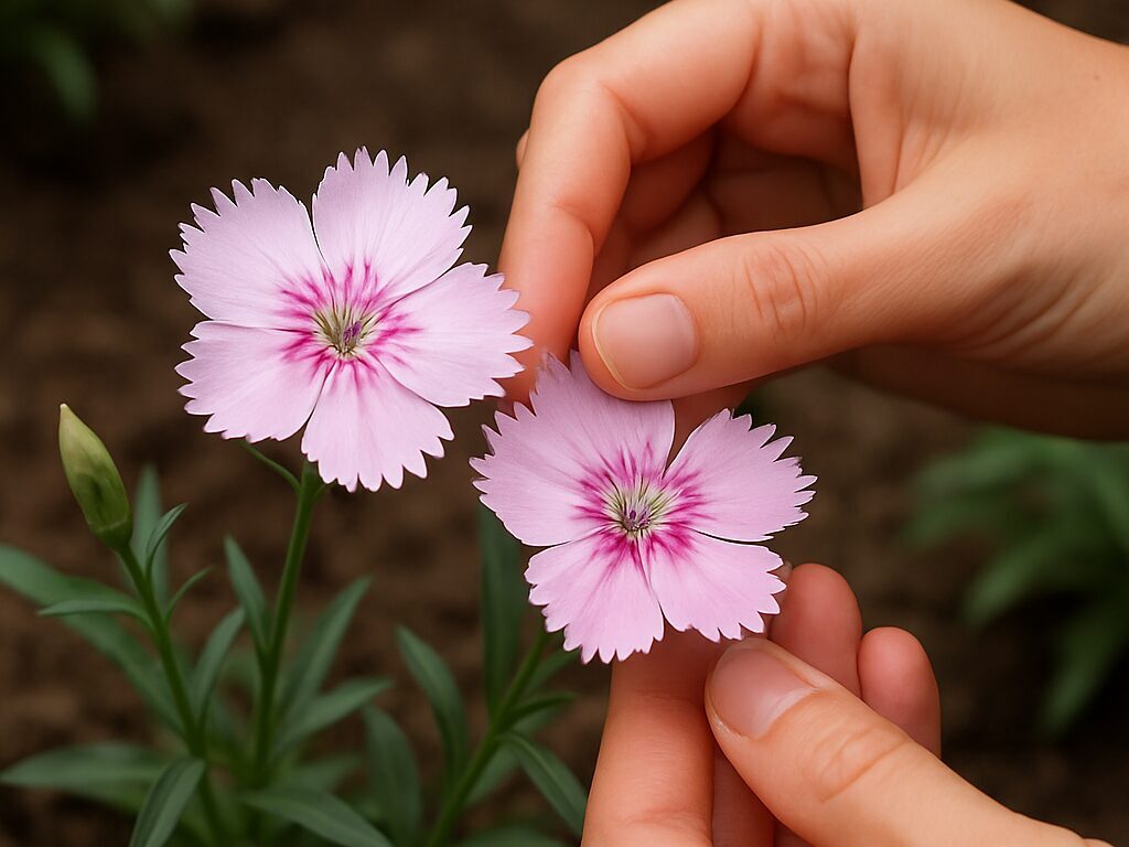 初夏の陽に揺れるヤマトナデシコの群生、風にそよぐ繊細な薄桃の花々