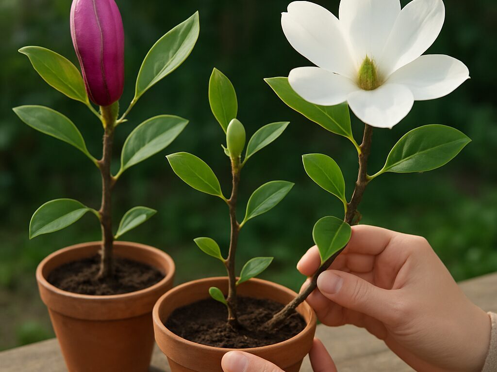丈夫で育てやすい白花のハクモクレンと矮性タイサンボク、鉢植え向きのシモクレン