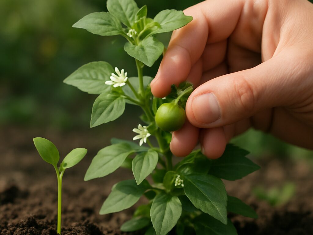 同じ株に蕾・白花・茶色い種さやが並ぶハコベ、成長段階が一度に見える接写