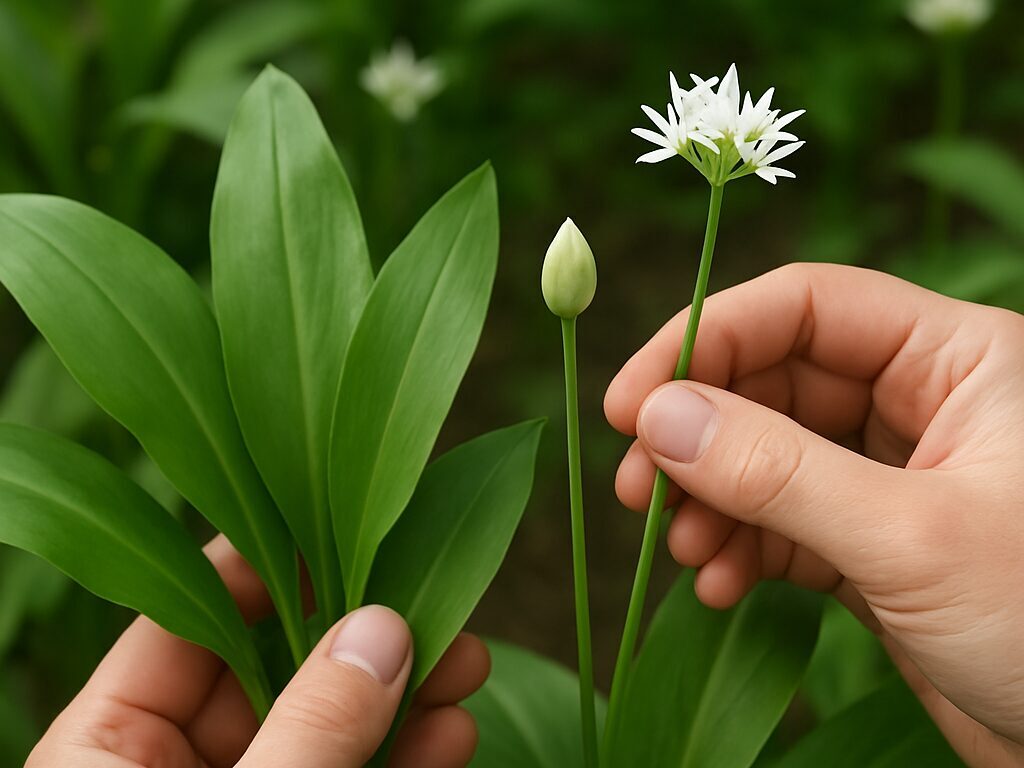収穫した花芽と白花を下処理し、保存容器に入れて冷蔵する準備、台所で