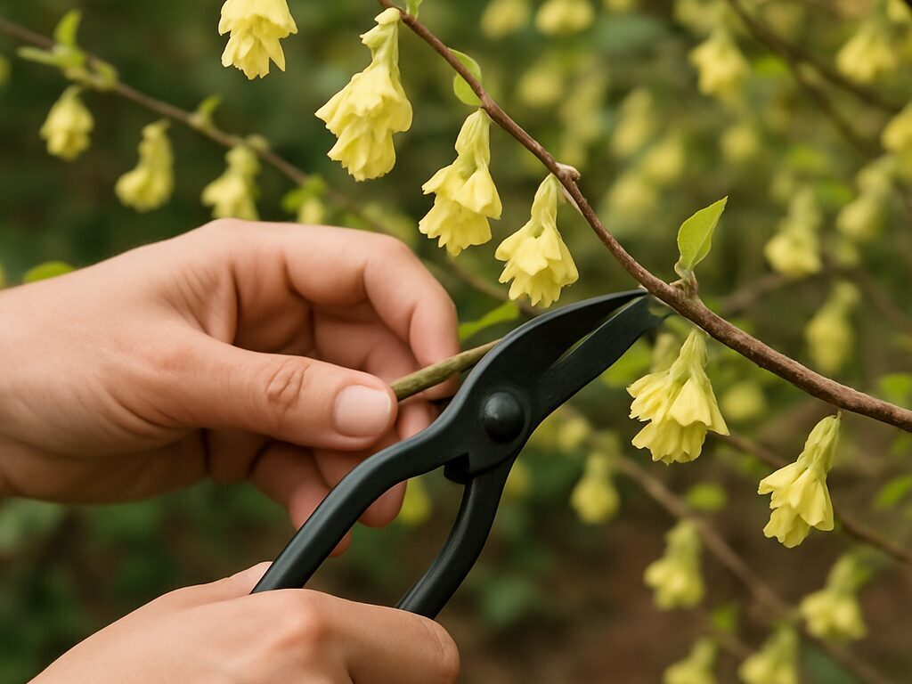 庭の花壇でヒュウガミズキの苗木を植え付け、ジョウロで水やりする手元の様子